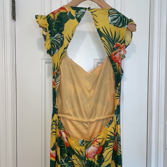 Yellow Flamingo Patterned Jumpsuit Size L - Picture 6 of 6